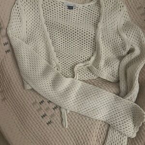 American Eagle Outfitters Open-Knit Cream Cardigan